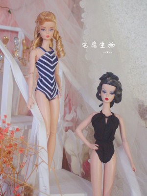 taobao agent Black and white stripes/pink water jade classic conjoined swimsuit 1/6bjd special ST Barbby FR Xinyi OB27 baby clothing