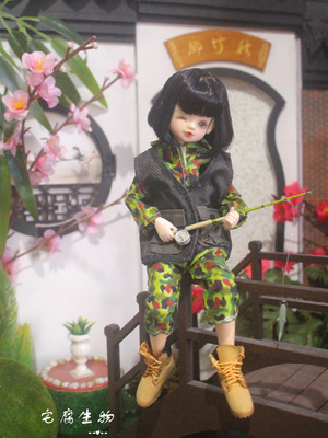 taobao agent Baby uses green camouflage connective cloth OB24 small cloth azone Lijia LICCA boyfriend baby clothes