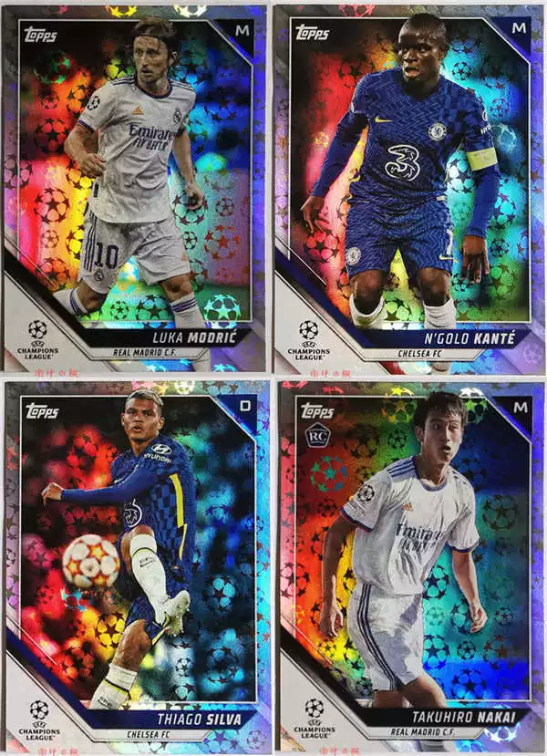 Футбольная карта Modric Kite Silva Nakai Takuta 2022 topps Champions League серебряная сфера преломление