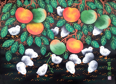 Китайская живопись 吉祥图苹果小鸡家居卧室装饰外宾送礼品户县农民画尺寸52x38cm