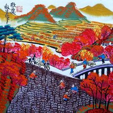 Рисунки акварелью и гуашью 秋实秋天农村生活田间劳作摘棉花程敏生户县农民画尺寸25x25cm