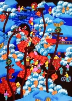 Гужэнь фестиваль фестиваль весенний Новый год рынок красный фонарь народные обычаи Лю Футао Дом Фермеры Живопись 52x38см ручной работы