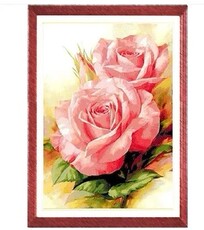 Готовая вышивка крестом 手工十字绣成品 粉红玫瑰 大牡丹花