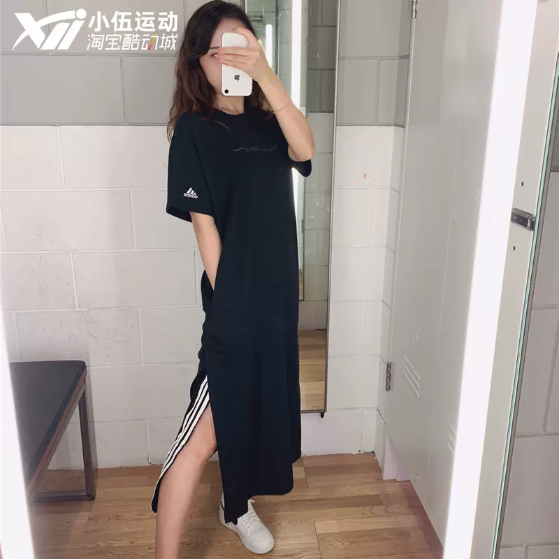 Adidas阿迪达斯三叶草夏季女子运动长款抽绳连衣裙H39023 H39024-Taobao