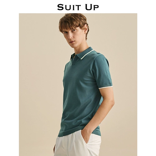 Синяя летняя элитная футболка polo, трикотажный свитер для отдыха, короткий рукав