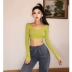 ins triều jazz cổ thấp sexy siêu ngắn bó sát T-shirt của phụ nữ cạp cao crop top dài tay áo sơ mi đáy - Áo phông Áo phông