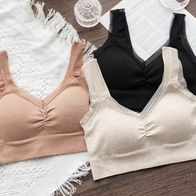taobao agent Comfortable lace elastic silk vest, steel ring bra, V-neckline, lifting effect, beautiful back