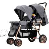 Коляска для близнецов для двоих с сидением, складная детская тележка, можно сидеть и лежать