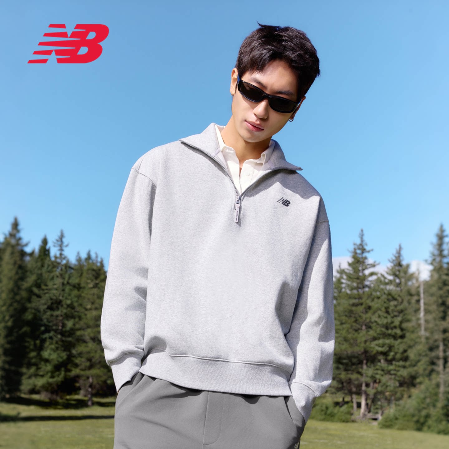 New Balance NB官方26秋季新男款休闲运动经典半拉链卫衣MT62H1IE