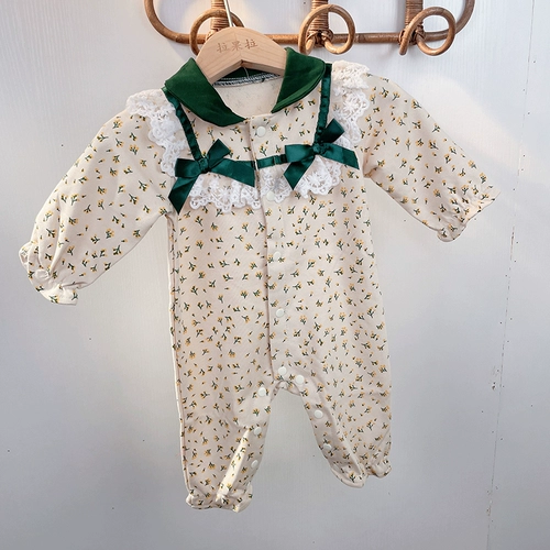 韩版婴儿春装长袖长裤碎花连体衣春秋新生儿衣服女宝宝宫廷爬服夏