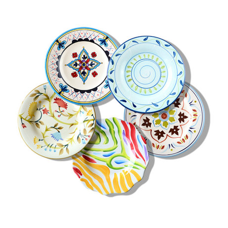 瑕疵!釉下彩手绘西餐盘盘子彩绘盘平盘菜盘意面盘点心盘陶瓷盘