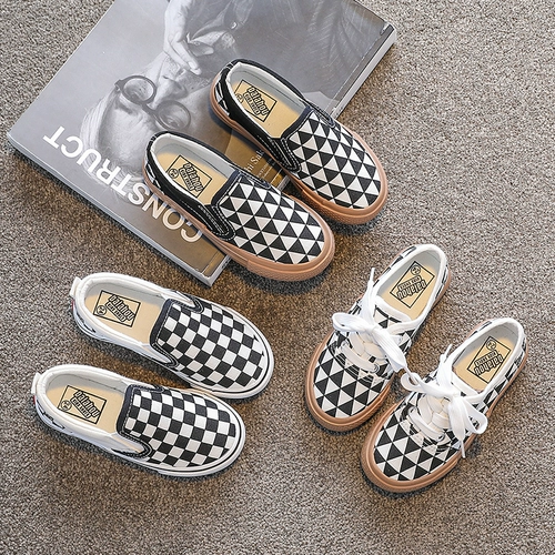 Детская мода парусиновая обувь в треугольную клетку, весна-осень 2022, новые туфли для скейтбординга для девочек, нескользящая повседневная обувь для мальчиков в корейском стиле