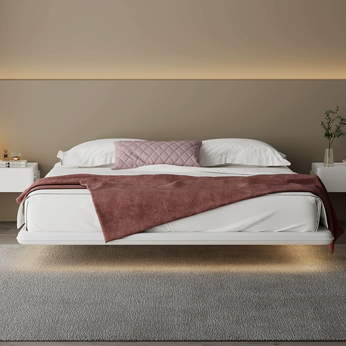 Итальянский минималистский интернет-знаменитость, подвесная кровать без прикроватной тумбочки, свет, роскошная подвесная кровать в стиле ваби-саби, небольшая квартира, двуспальная кровать во второй спальне