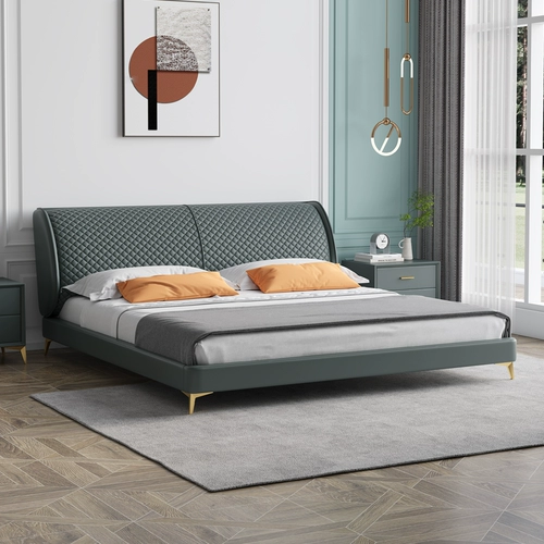 Итальянская светлая роскошная минималистичная кожаная кровать в главной спальне 2 х 2 м, 2 большие кровати, современная простая двуспальная кровать, свадебная кровать с мягким покрытием от края до края