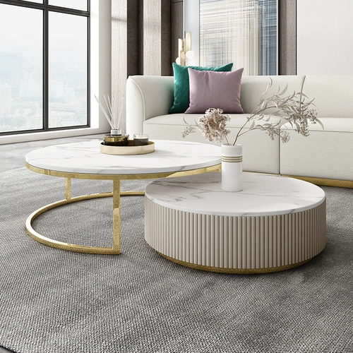 Легкий роскошный современный дизайнерский журнальный столик из сланца особой формы, круглый журнальный столик из нержавеющей стали для гостиной, простой чайный столик, полностью выдвижной