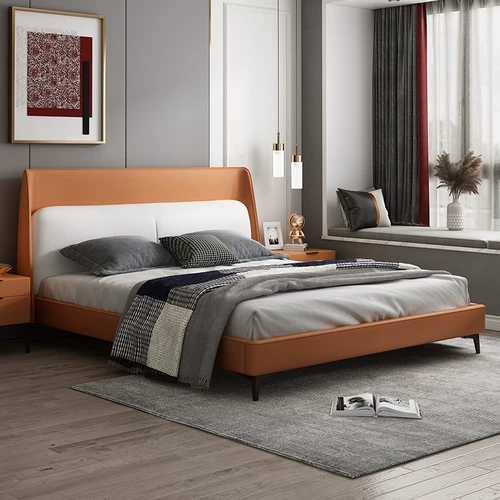 Современная легкая роскошная кожаная кровать 1,8 метра главной спальни, большой кровать, двуспальная кровать, мягкая кровать с нормическими, простая кожаная свадебная кровать