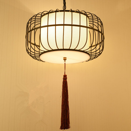 新中式鸟笼吊灯餐厅简约创意仿古酒店茶楼过道阳台铁艺灯笼灯具饰