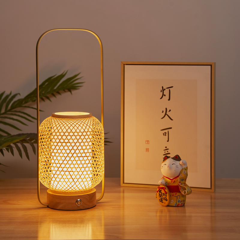 現代中国風の古代スタイル禅竹ティールームランプ日本の書斎の寝室のベッドサイドランプキャンプの雰囲気充電式テーブルランプ
