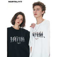 Футболка мужская nartaliy人物印花美式短袖男夏款潮牌重磅t恤休闲宽松街头半袖女