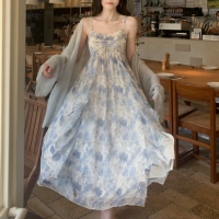 Blovelan Платье-комбинация, летнее платье, юбка, яркий броский стиль, высокая талия, в цветочек
