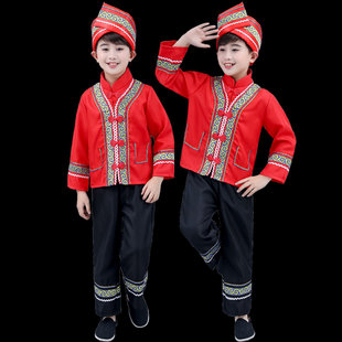 子供用の少数民族衣装56点、トゥチャ族、チワン族、ミャオ族、男の子、ヤオ族、バイ族、チベット族、イー族の衣装