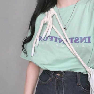 taobao agent Creamy honeydew green summer fresh and round neck loose short -sleeved Tee ~ Korean Japanese printed alphabet T -shirt summer