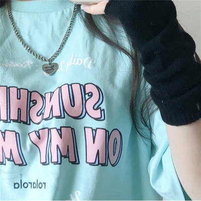 taobao agent Summer combat ~ ice cream color fresh round neck printing short -sleeved Tee Korean retro loose round neck T -shirt