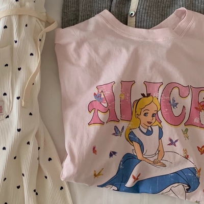 taobao agent Little Princess Series Summer Cream Fan Round Cartoon Printing Short -sleeved T -shirt Girls Audit and Loose Tee