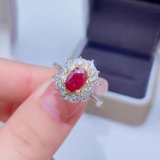 кольцо 天然老烧红宝石戒指 925纯银镶嵌奢华复古款宝石指环女可调节