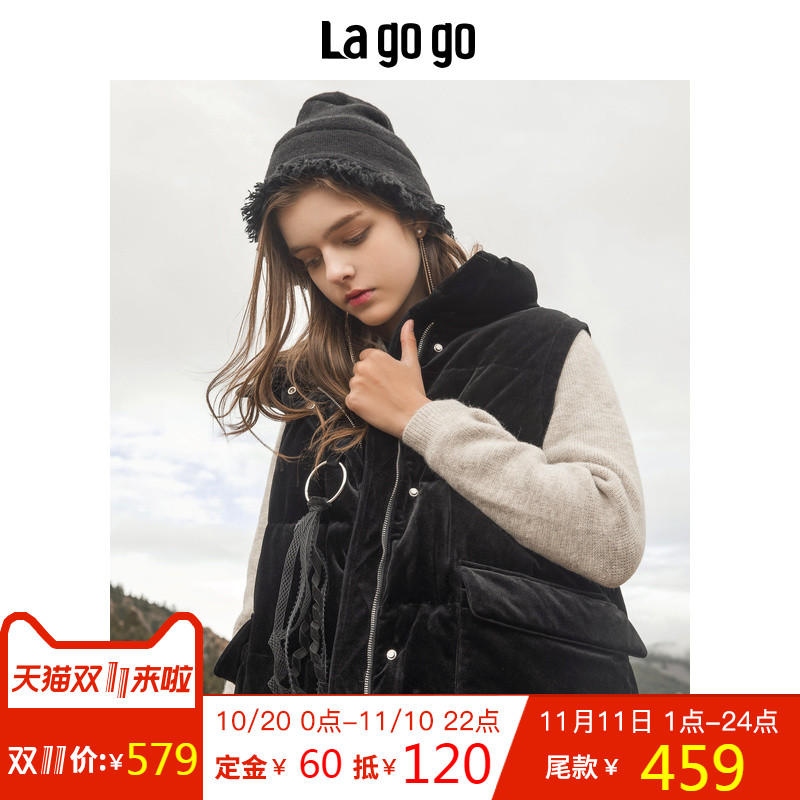 Lagogo2018【Y】冬季新款羽绒服长款防保暖羽绒马甲女HCYY138G16