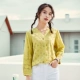 Ailusiting cotton tinh khiết dài tay áo sơ mi nữ mùa thu 2021 mới ren lỏng cổ v áo sơ mi rỗng - Áo sơ mi dài tay