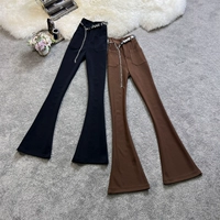 Осенние приталенные штаны, цепь с буквами, ремень для отдыха, универсальные штаны-клёш, высокая талия