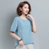 Mùa hè cotton và vải lanh hàng đầu của phụ nữ ngắn tay 2020 mới vải lanh lỏng áo thun của phụ nữ vải lanh mỏng cotton giản dị trung niên T - Áo phông Áo phông