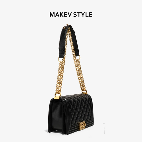 Модная цепь, сумка через плечо, классическая черная сумка на одно плечо, изысканный стиль, из натуральной кожи, на цепочке, коллекция 2022