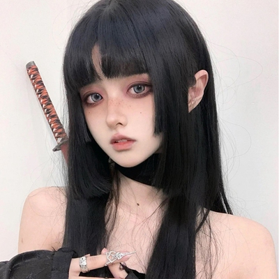 taobao agent Two -dimensional wig female long hair Princess Lolita hair style fake hair universal black long straight jellyfish head