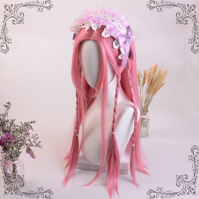 taobao agent Wig, fuchsia helmet, straight hair, Lolita style