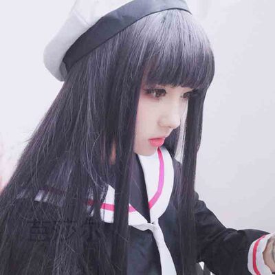 taobao agent Wig, bangs, black straight hair, scarf, cosplay, natural look, for transsexuals