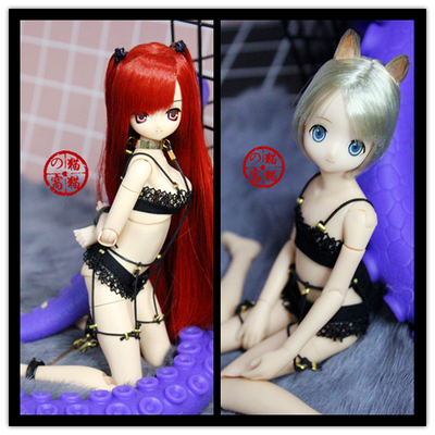 taobao agent 【Cat and Cat's Nest】 AZONE small cloth OB peach black hollow lace lingerie tie fibrous rope set doll