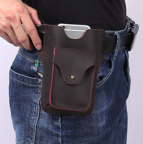 Мужские ретро штаны, поясная сумка, ремень, кожаный мобильный телефон, из натуральной кожи