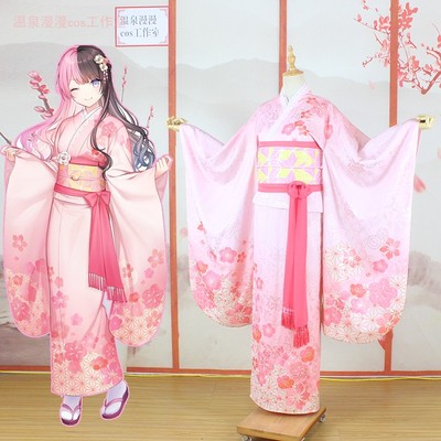 taobao agent Hot Spring Man a Vtuber orange chick is cos pink kimging yukata printed women's installation tail model