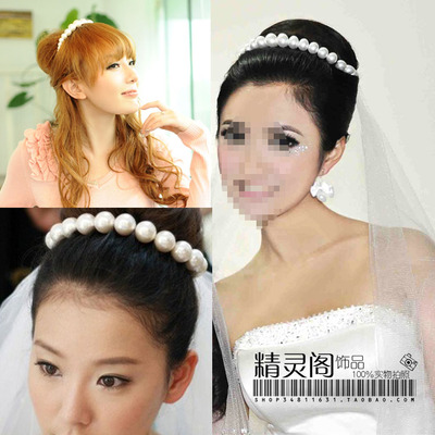 taobao agent Big round beads, hair accessory for bride, headband, simple and elegant design