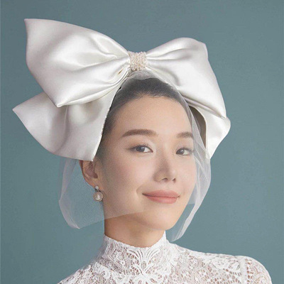 taobao agent White big short hair accessory for bride, simple and elegant design