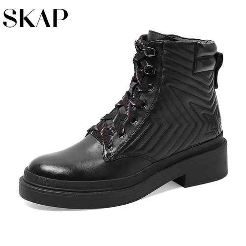SKAP/Shenggabu, зимние модные ботинки из овечьей кожи на шнуровке, женские короткие ботинки B6903DD0