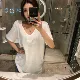 Mùa hè mới 2019 của phụ nữ Hàn Quốc cổ chữ V rộng rãi và mỏng ngắn tay mát mẻ áo thun màu kẹo bông - Áo phông