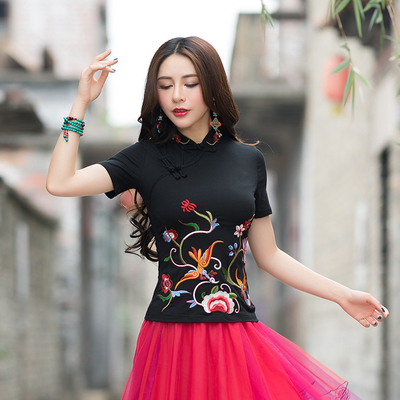 taobao agent Spring ethnic retro T-shirt from Yunnan province, 2019, trend of season, with short sleeve, with embroidery, ethnic style