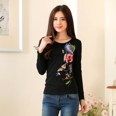 taobao agent Autumn ethnic T-shirt, long-sleeve, 2018, Chinese style, with embroidery, ethnic style, long sleeve, plus size