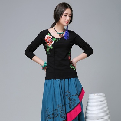 taobao agent Ethnic demi-season fitted top from Yunnan province, ethnic style, with embroidery, 2018, long sleeve