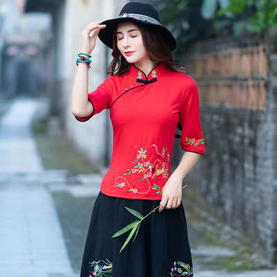 taobao agent Summer Chinese embroidery, ethnic long-sleeve, jacket, T-shirt, 2019, with embroidery, Chinese style, ethnic style, plus size, long sleeve