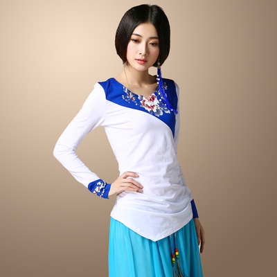 taobao agent T-shirt, asymmetrical long-sleeve, ethnic jacket from Yunnan province, long sleeve, plus size, ethnic style
