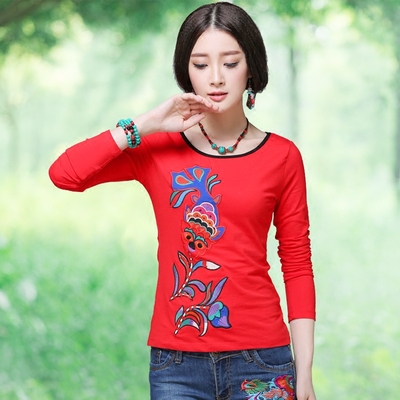 taobao agent Ethnic T-shirt, patch, long-sleeve, 2017 trend, ethnic style, long sleeve, Chinese style, with embroidery, plus size